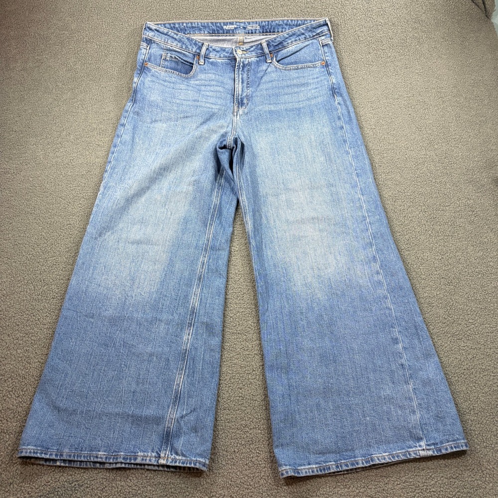 Old Navy Jeans Womens 14 Blue Drapey Denim Extra High Rise Super Wide Leg 805770